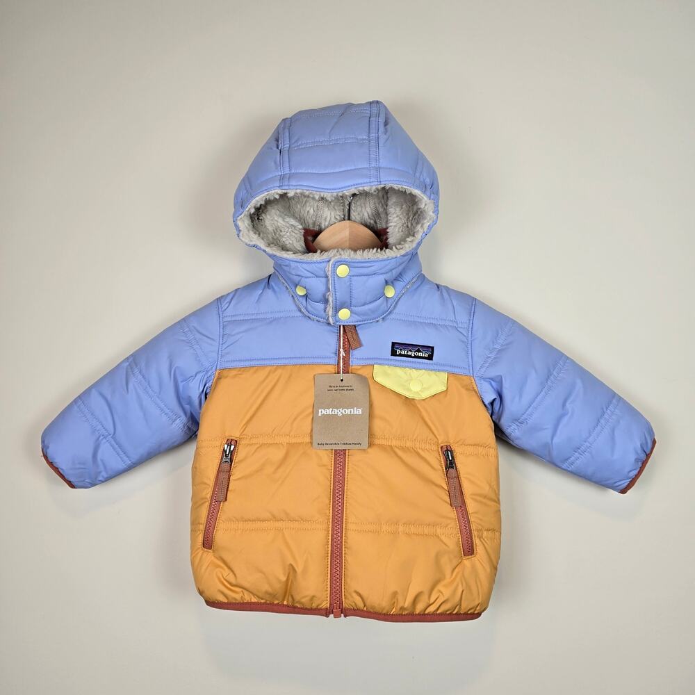 NWT Patagonia Baby Reversible Tribbles Hoody Size 3/6m Coat Jacket Dried Mango